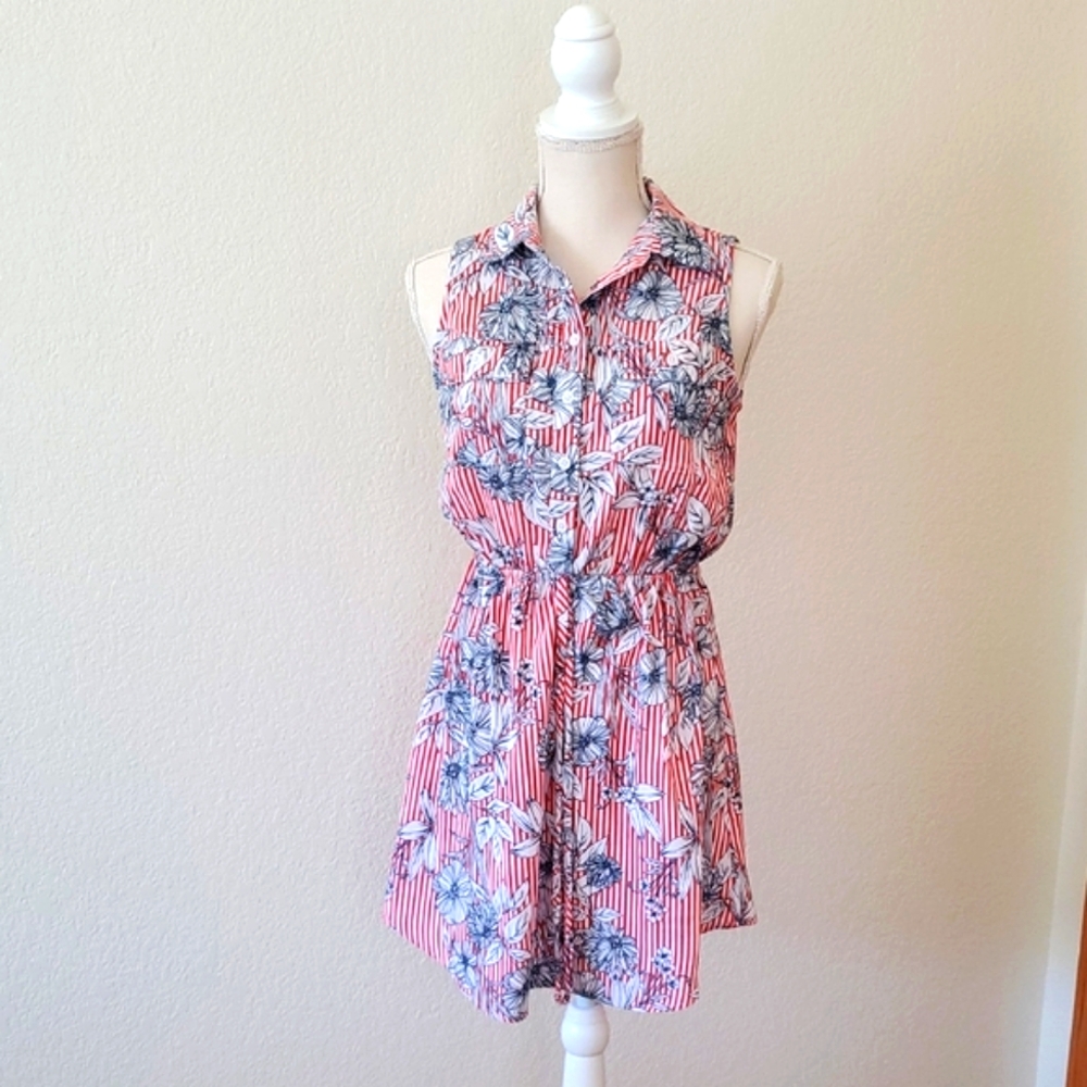 Floral Striped Sleeveless Dress